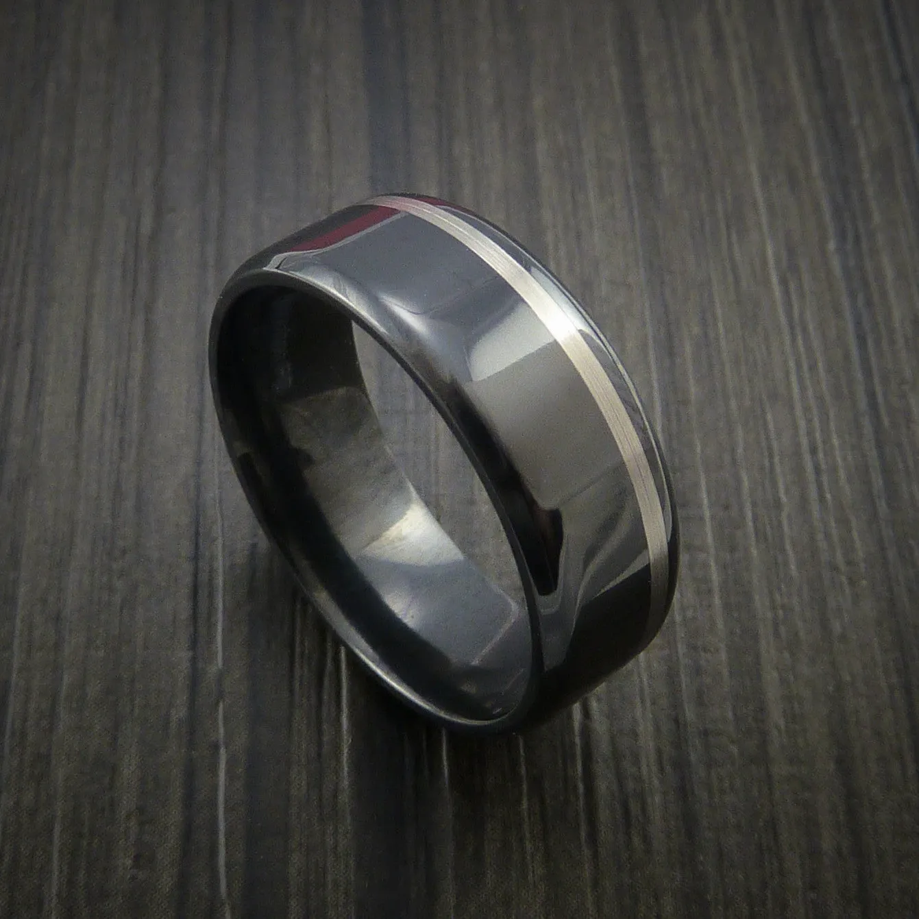 Black Titanium Band Wide Platinum Inlay Men's Ring