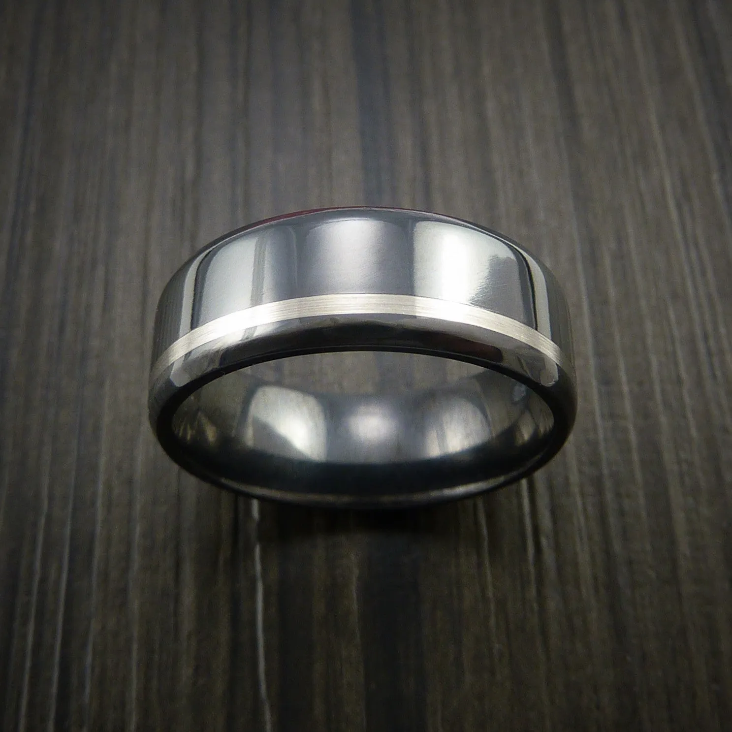 Black Titanium Band Wide Platinum Inlay Men's Ring