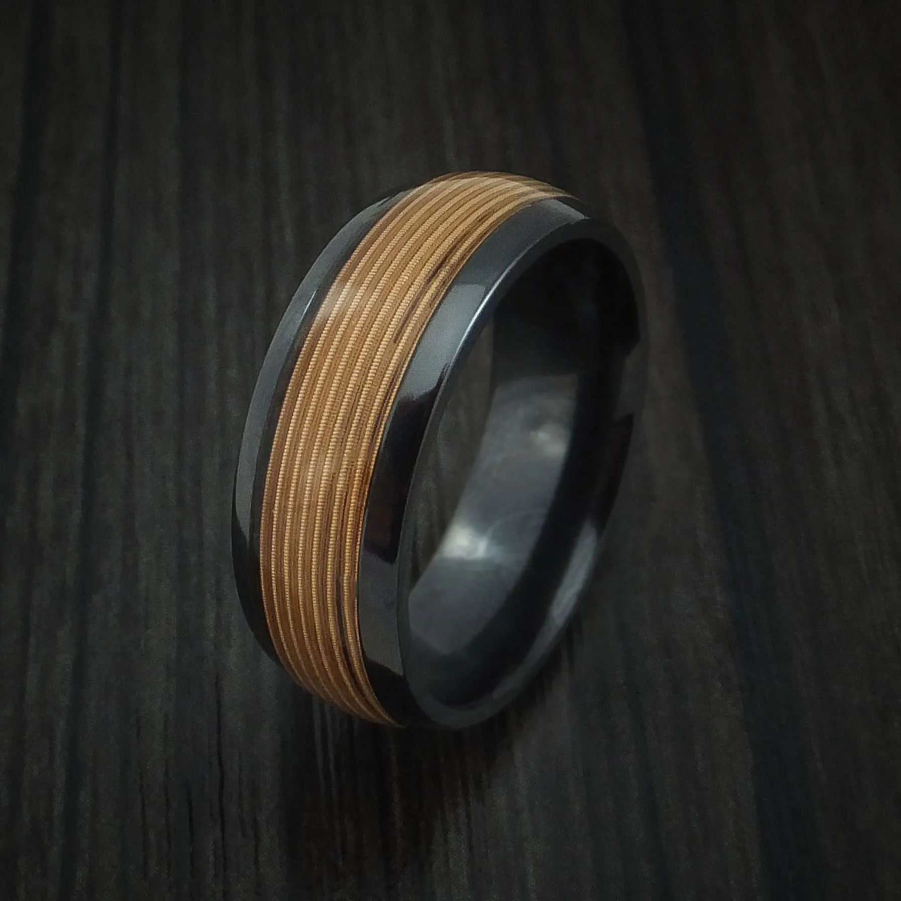 Black Titanium Guitar String Men's Ring Custom Made Band