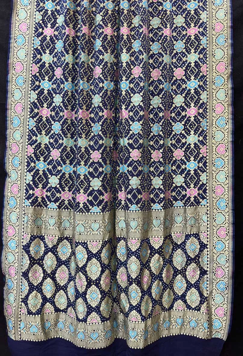 Blue Banarasi Bandhani Pure Georgette Meenakari Saree