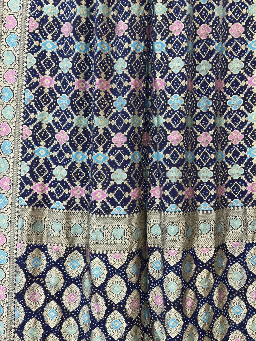 Blue Banarasi Bandhani Pure Georgette Meenakari Saree