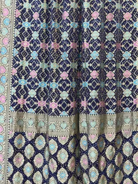 Blue Banarasi Bandhani Pure Georgette Meenakari Saree