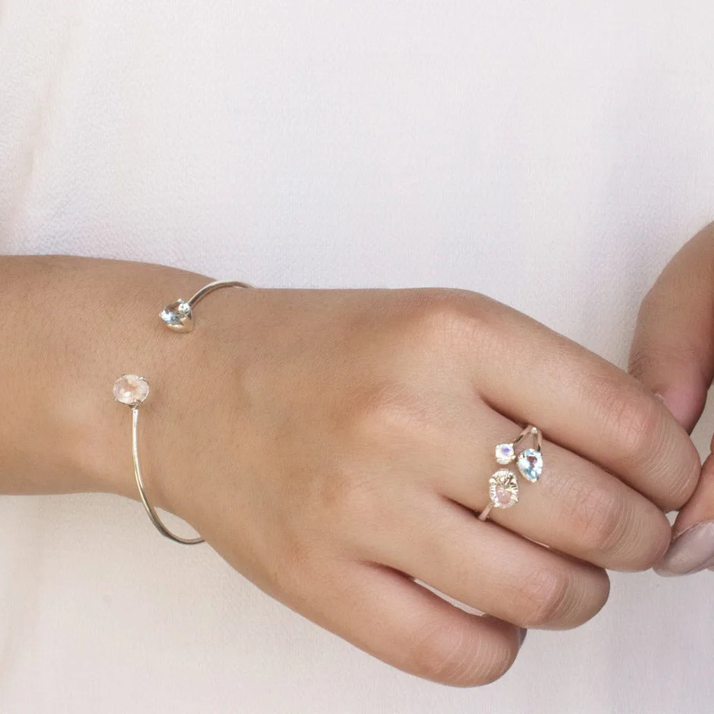 Blue Topaz & Rainbow Moonstone Bangle Bracelet