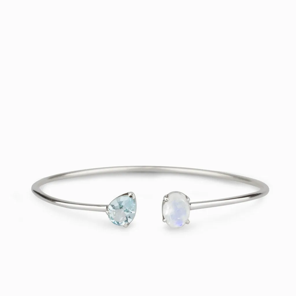 Blue Topaz & Rainbow Moonstone Bangle Bracelet