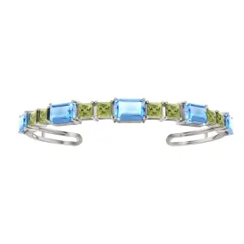Blue Topaz and Peridot Cuff Bangle in Silver