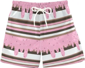 Boccsty Pink Strawberry Ice Cream Boys Swim Trunks Baby Kids Swimwear Summer Toddler Beach Board Shorts 2T-XL