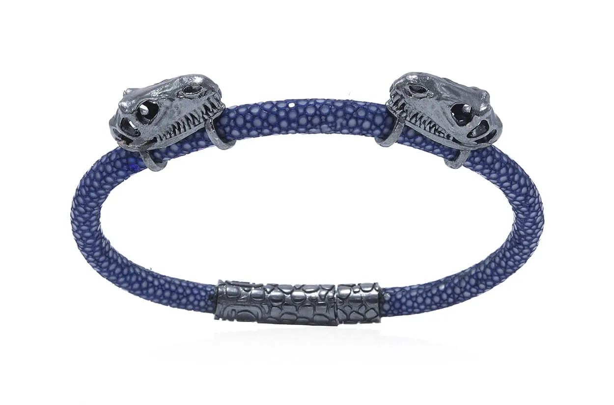 Bracelet LivingSkull Men Stingray Leather & Two T-Rex Skulls