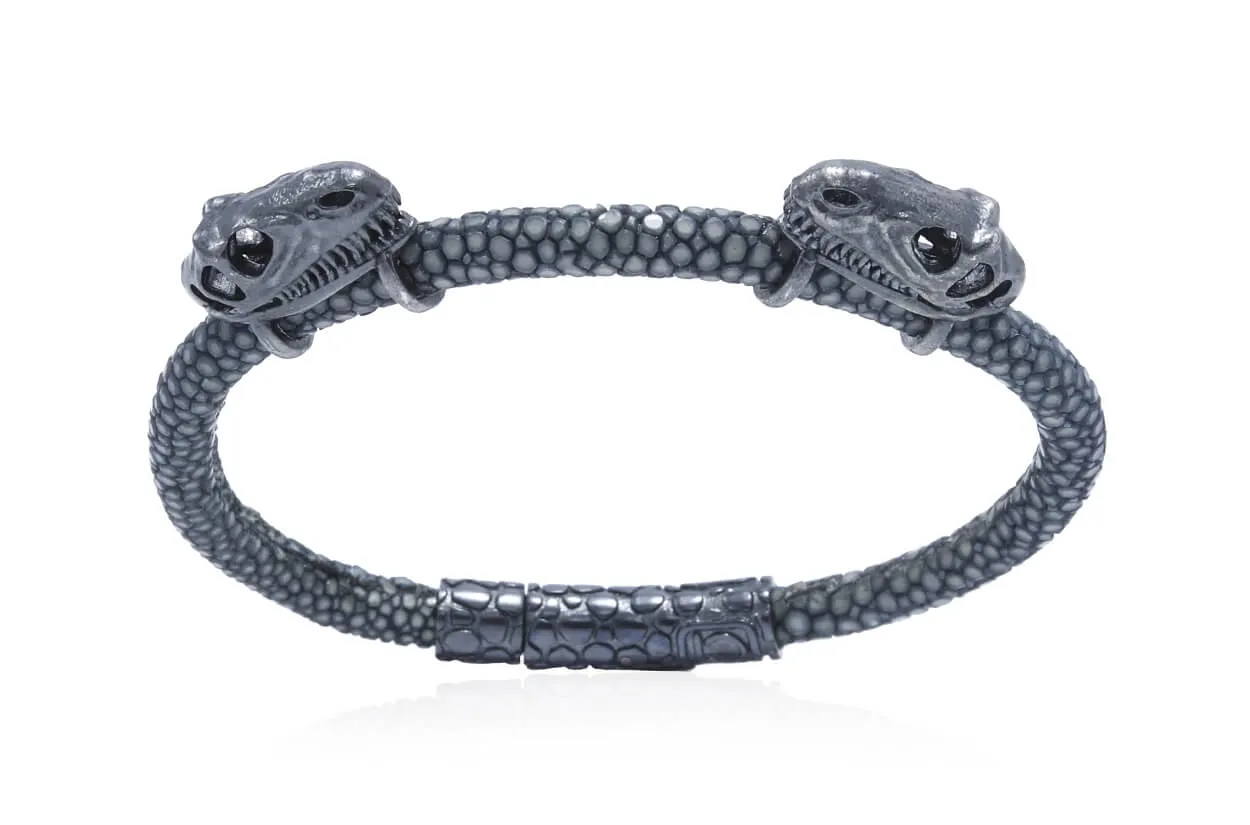 Bracelet LivingSkull Men Stingray Leather & Two T-Rex Skulls