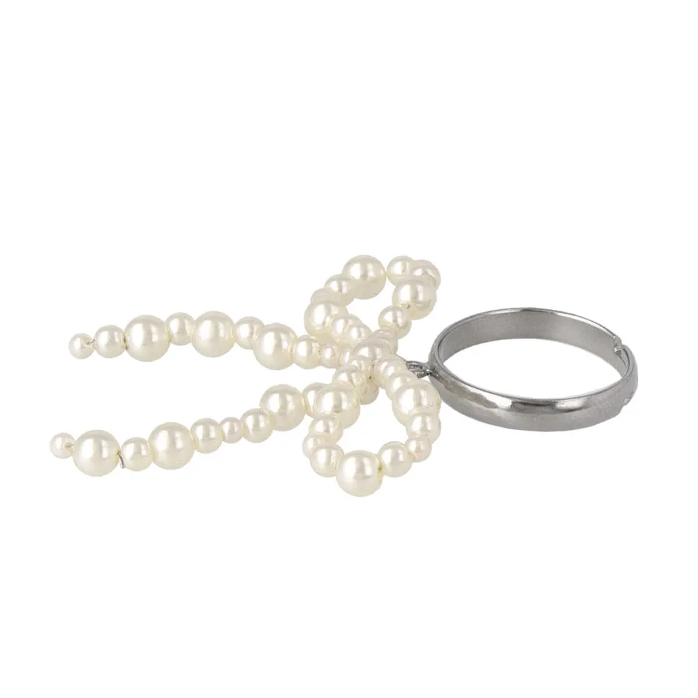 Bubble Pearl Bow Cuff Ring