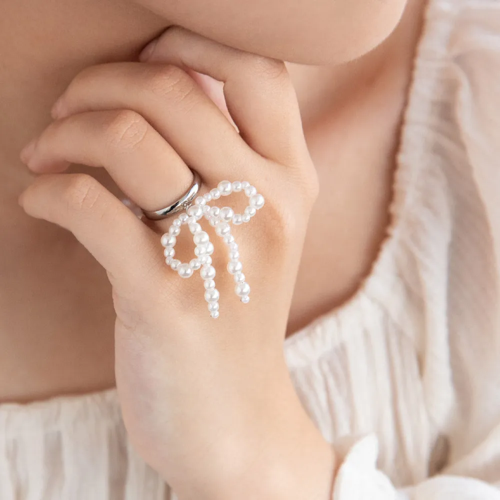 Bubble Pearl Bow Cuff Ring