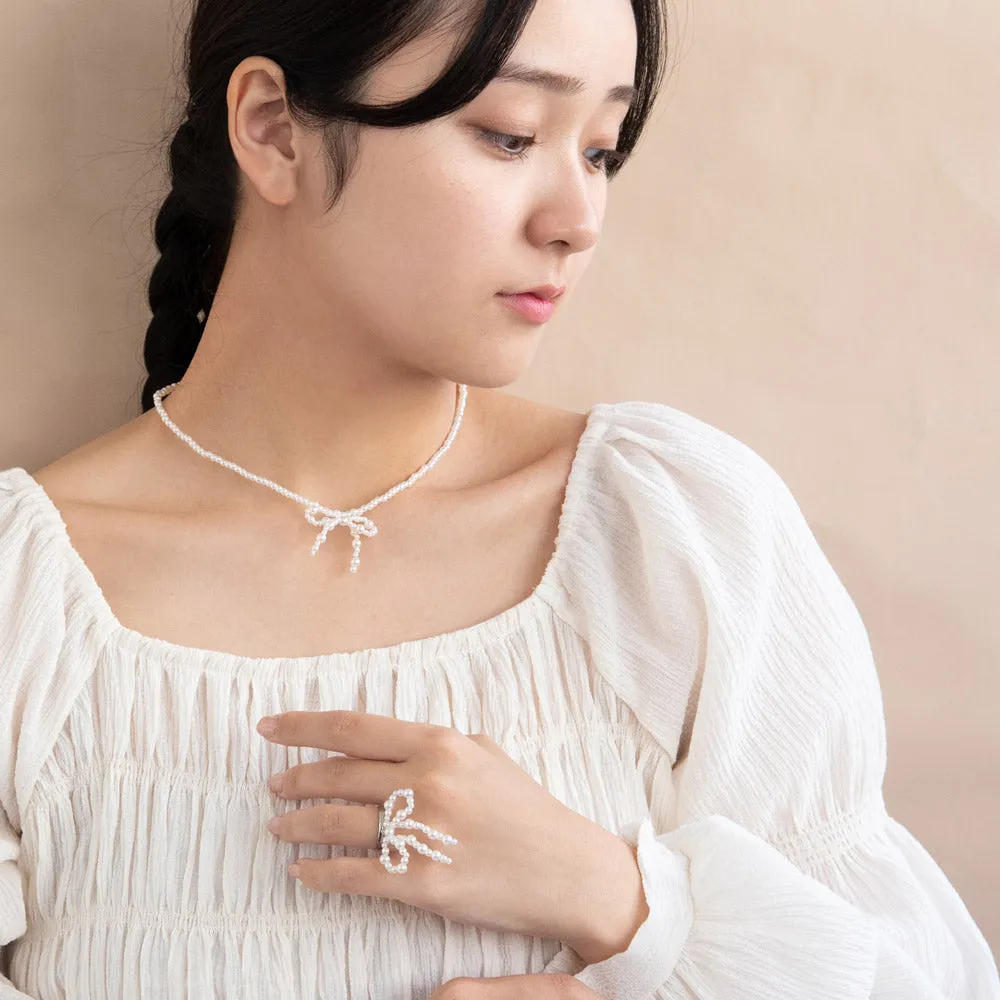 Bubble Pearl Bow Cuff Ring
