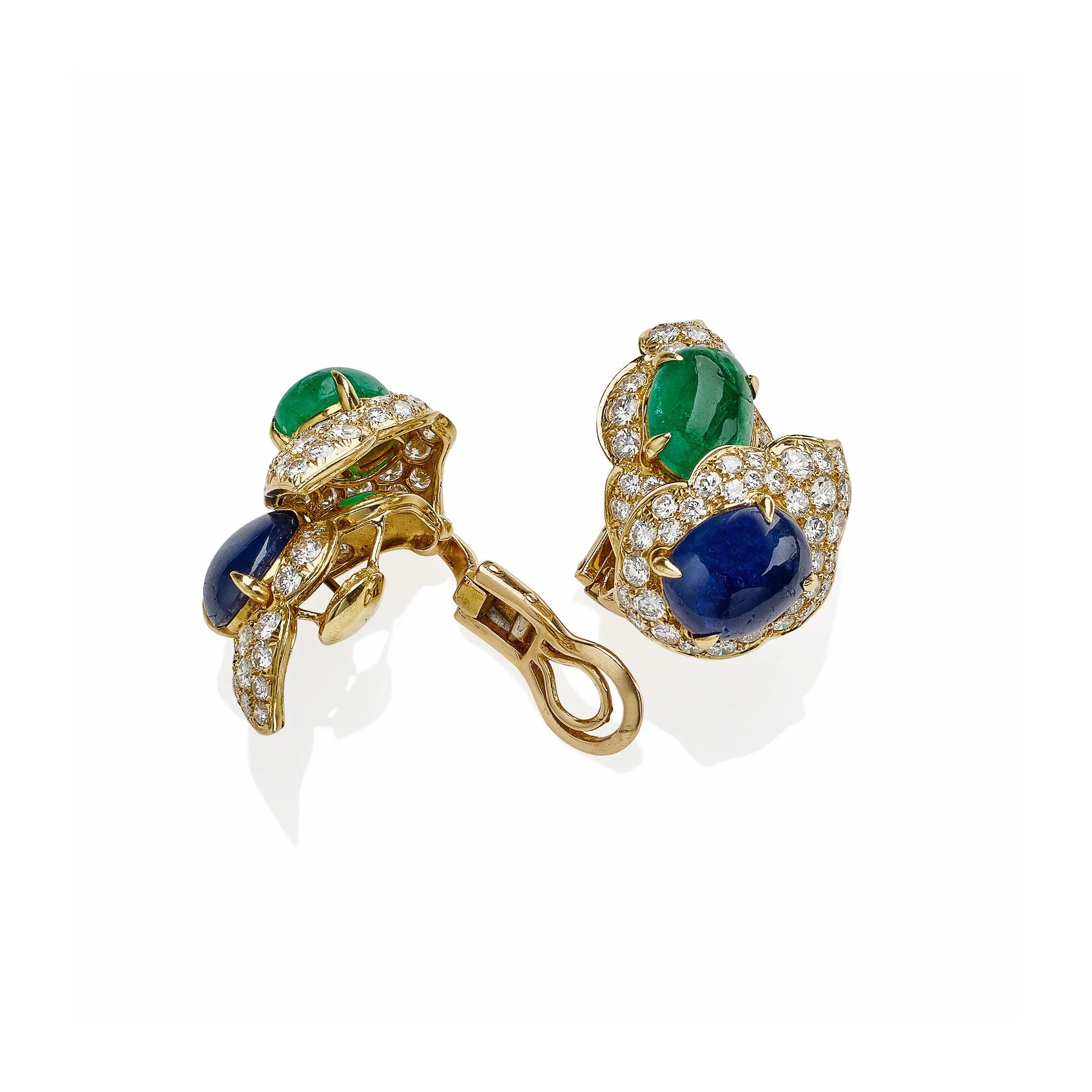 Bulgari Emerald and Sapphire Clip Earrings