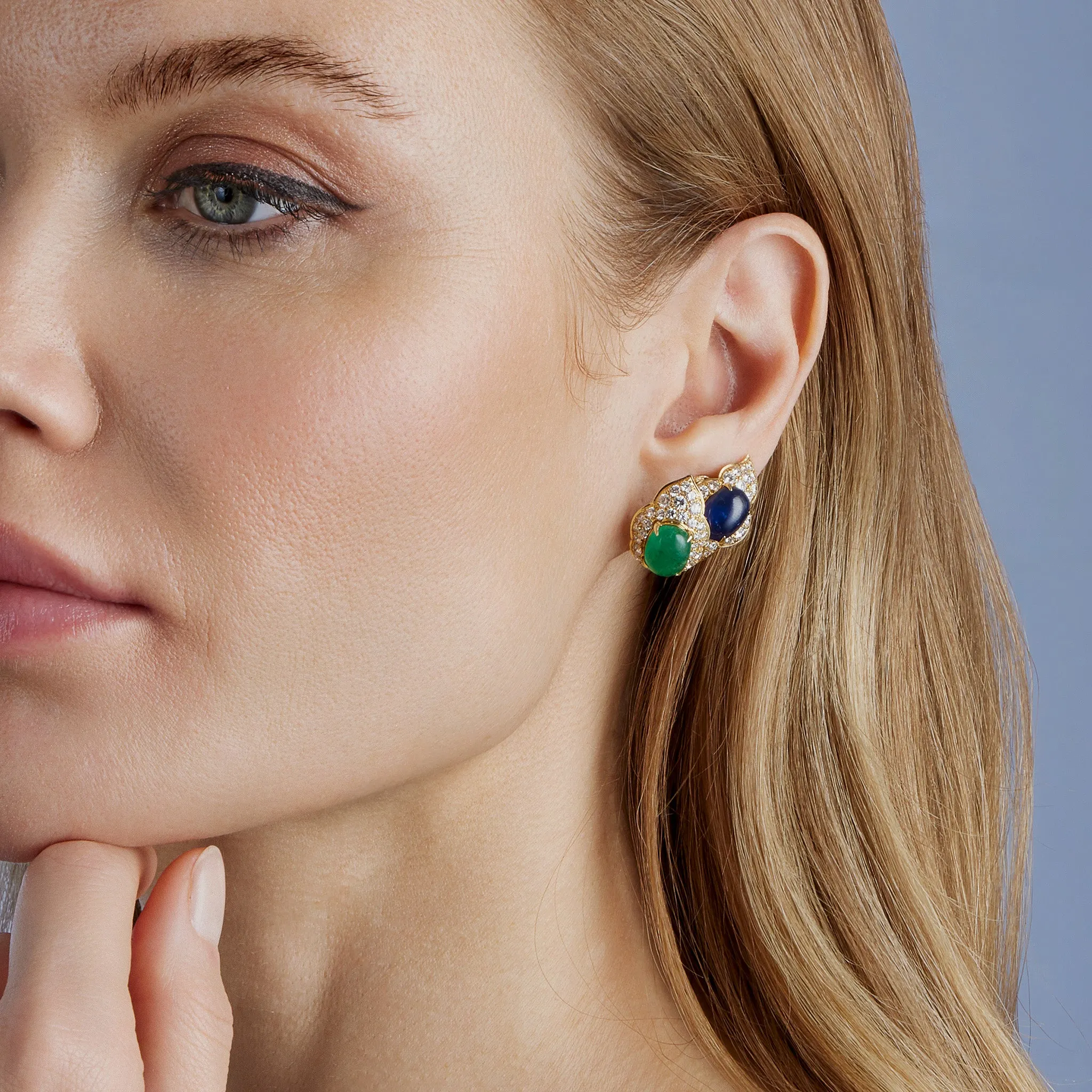 Bulgari Emerald and Sapphire Clip Earrings