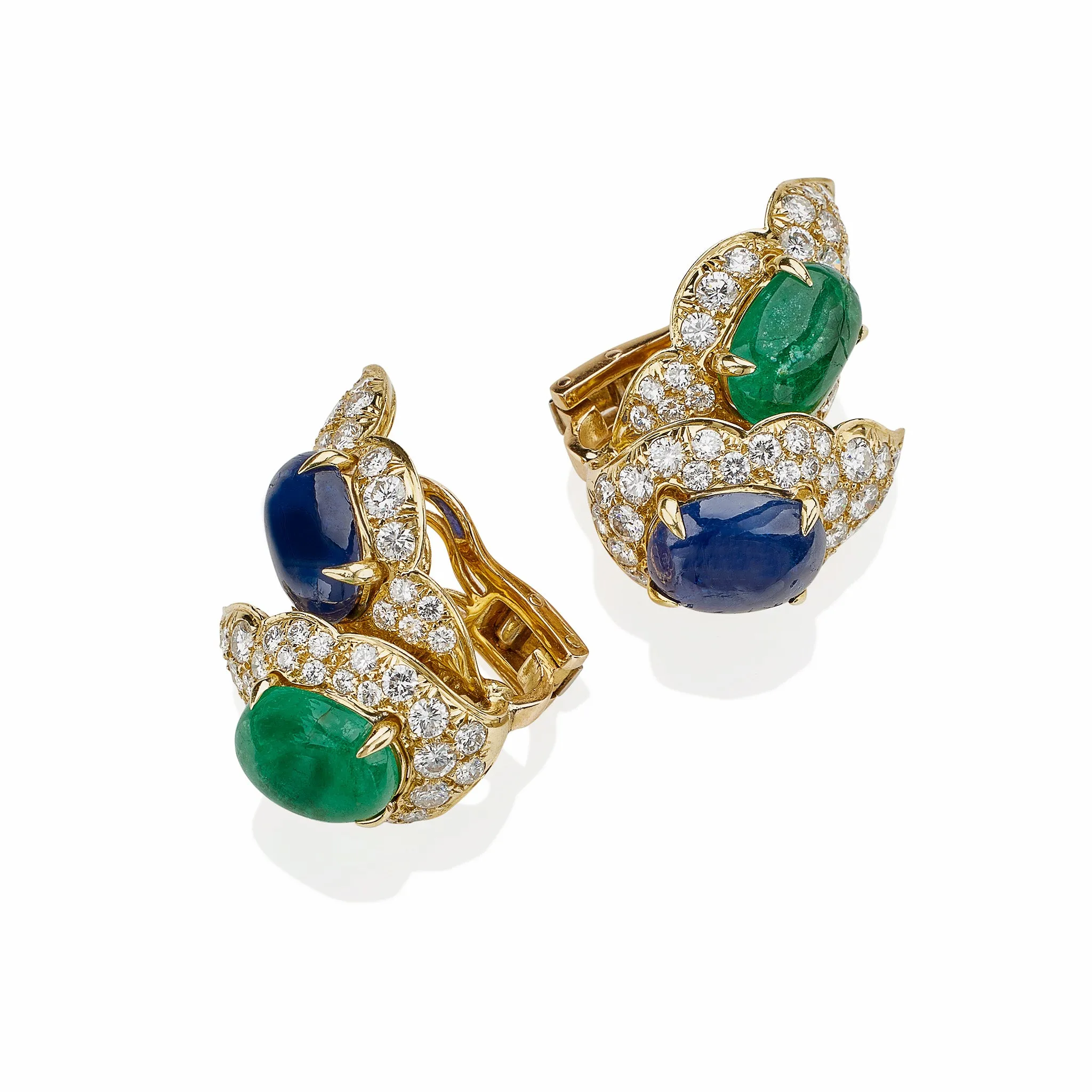 Bulgari Emerald and Sapphire Clip Earrings