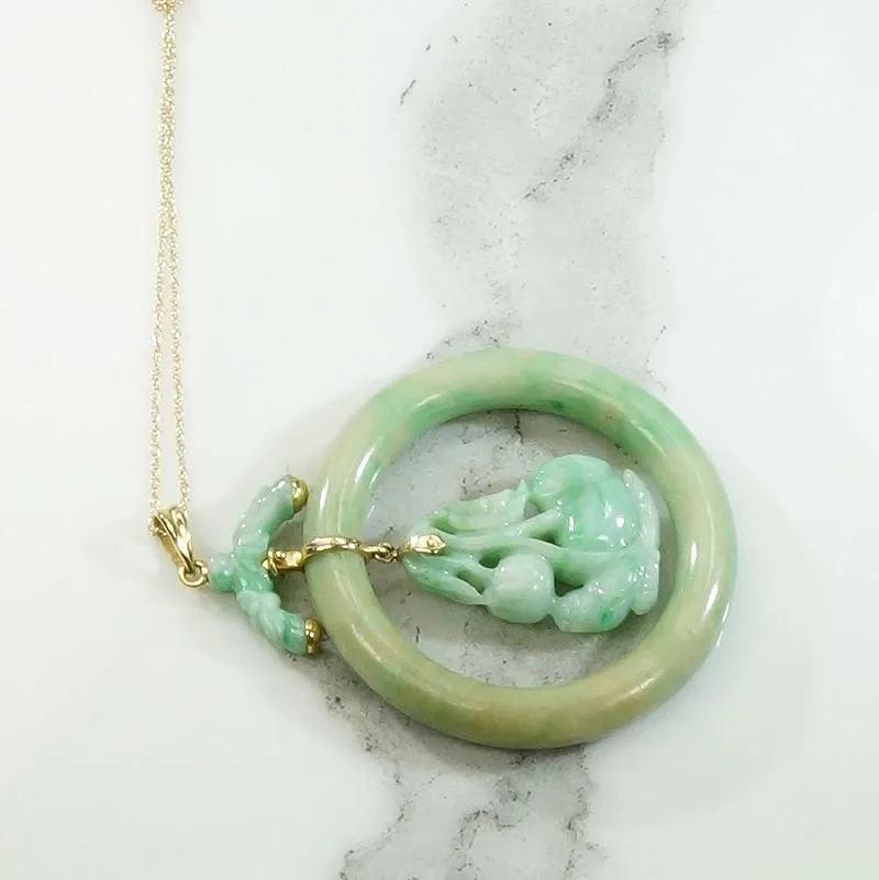 Carved Jade Cherries with Gold Pendant