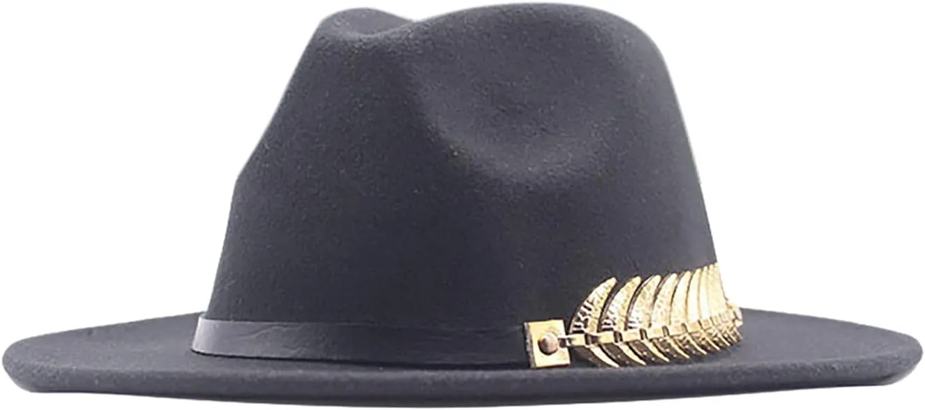 Classic Floppy Panama Hat with Metal Belt Buckle Men's Dress Hats Women's Fashion Lady Retro Wide Brim Fedora Hat