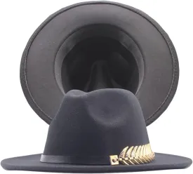Classic Floppy Panama Hat with Metal Belt Buckle Men's Dress Hats Women's Fashion Lady Retro Wide Brim Fedora Hat