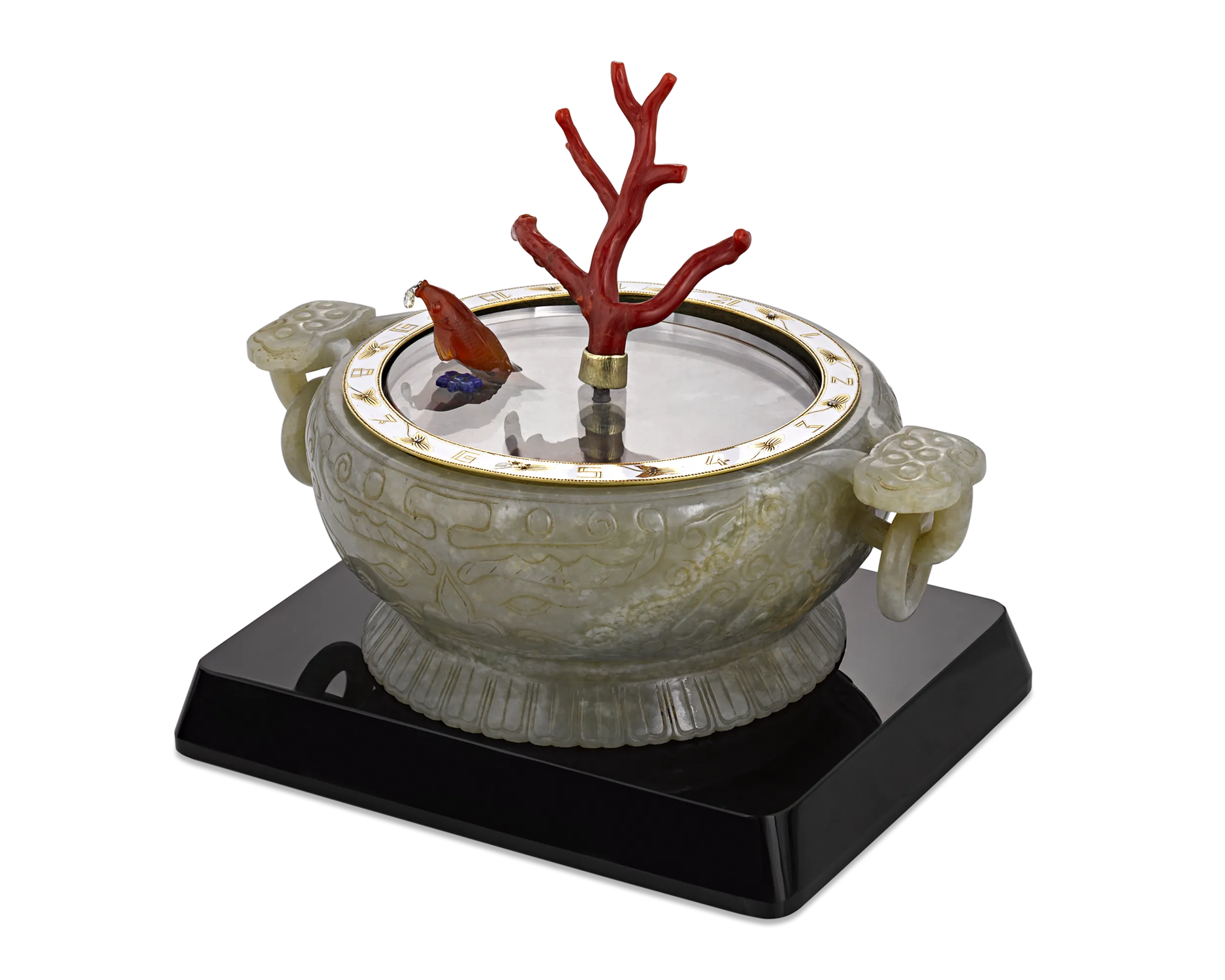 Coral and Jade Koi Fish Mystery Clock