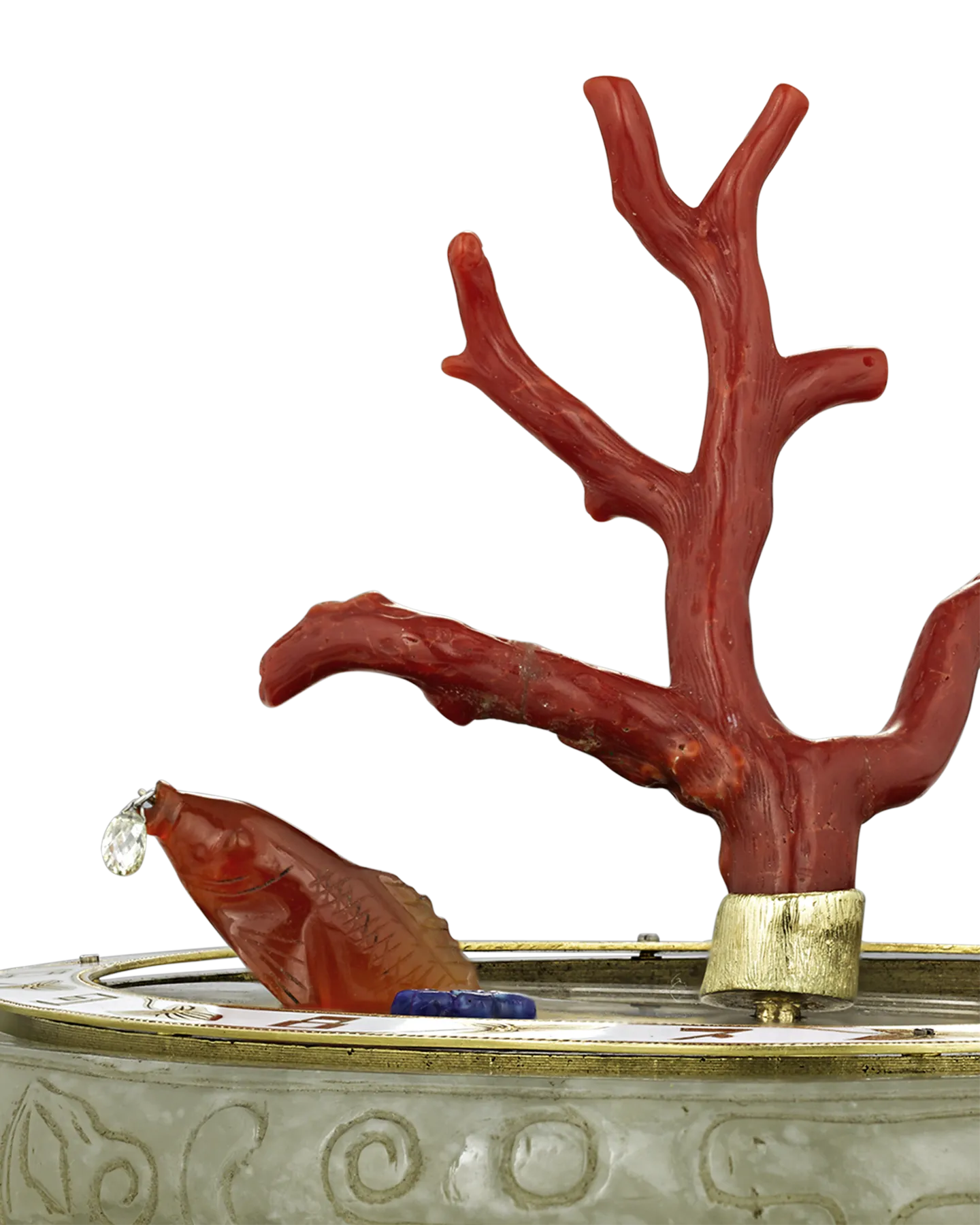 Coral and Jade Koi Fish Mystery Clock