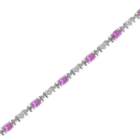 Created Pink Sapphire 'Mom' Bracelet in Silver