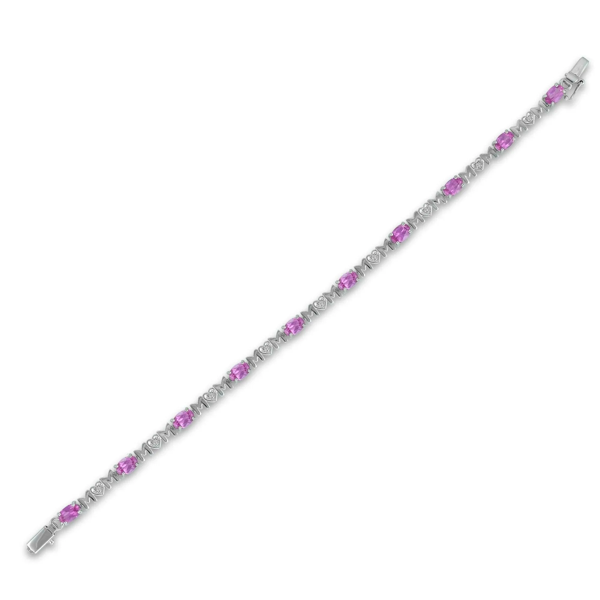 Created Pink Sapphire 'Mom' Bracelet in Silver