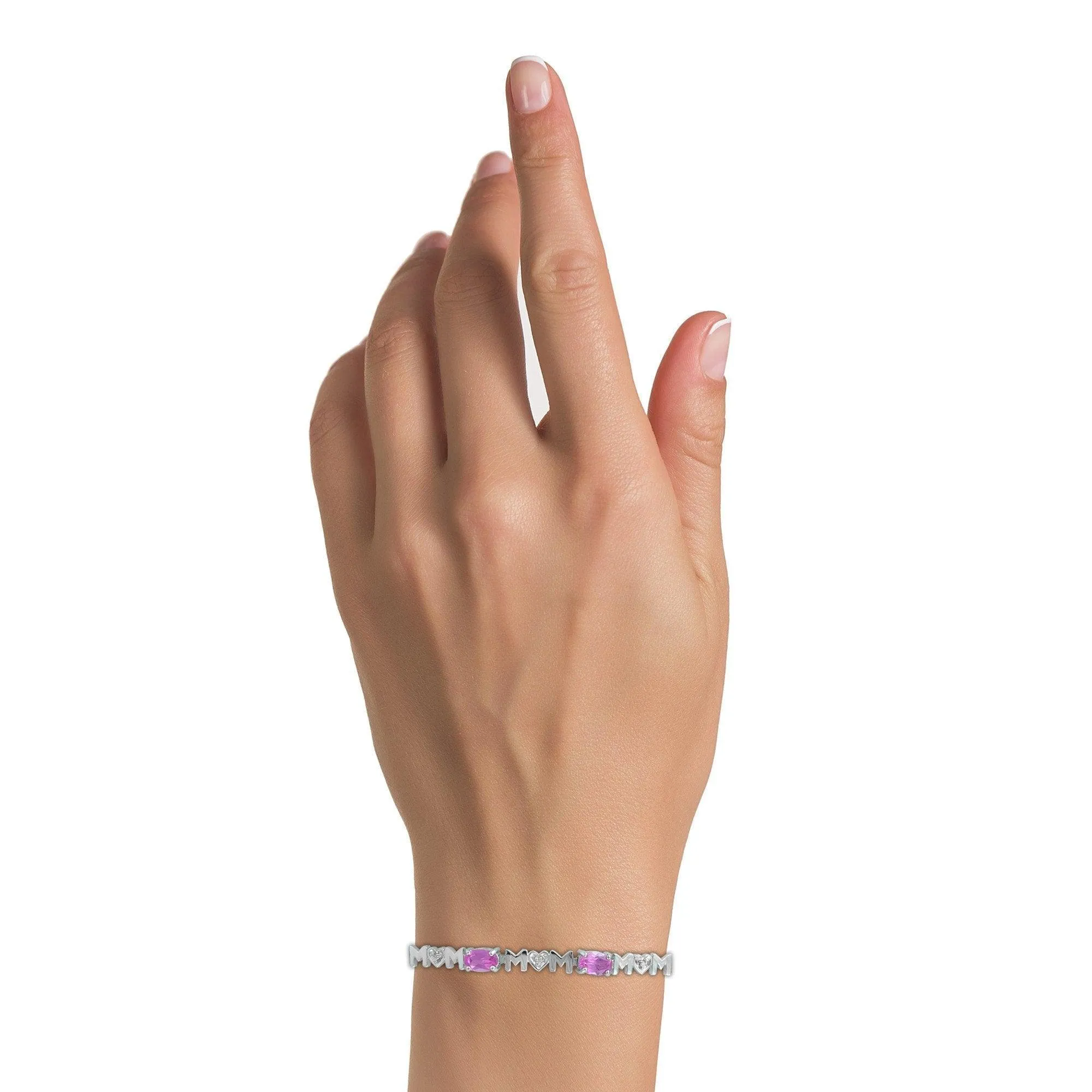 Created Pink Sapphire 'Mom' Bracelet in Silver