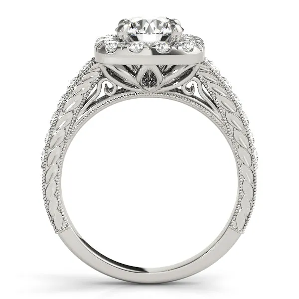 Cushion Shaped Diamond Halo and Single Row Mounting
