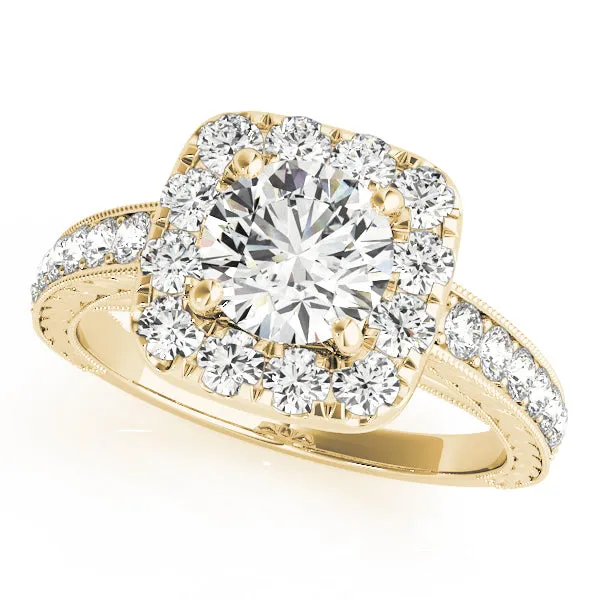 Cushion Shaped Diamond Halo and Single Row Mounting
