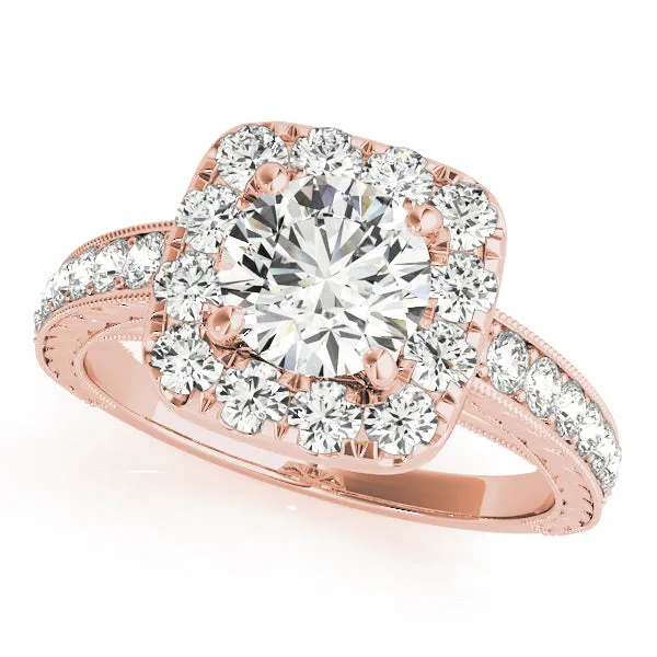 Cushion Shaped Diamond Halo and Single Row Mounting