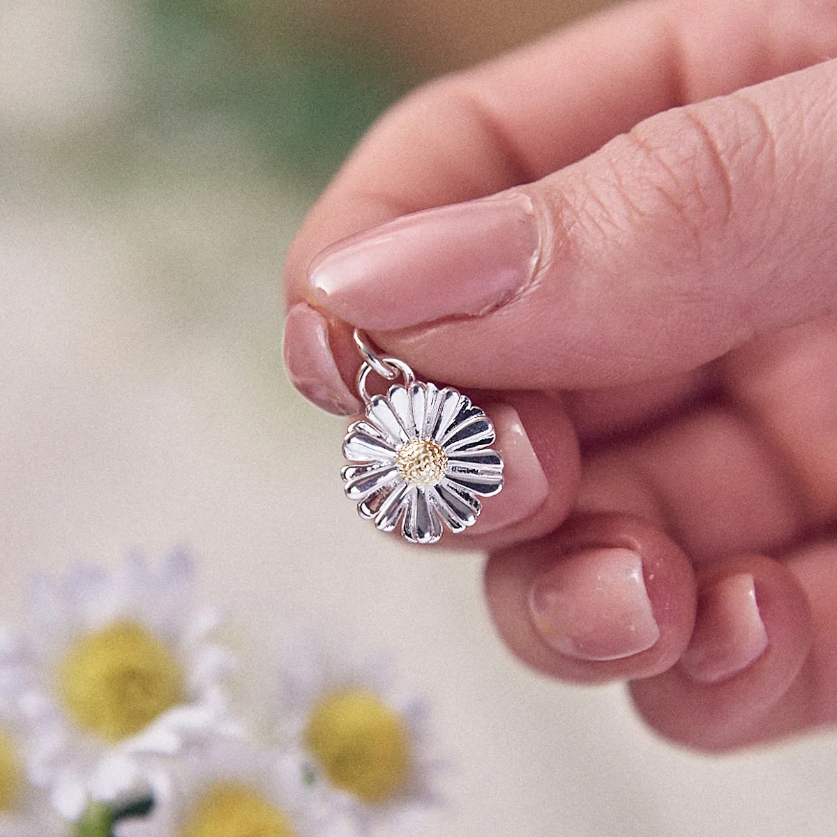 Daisy Flower Silver & Solid Gold Charm