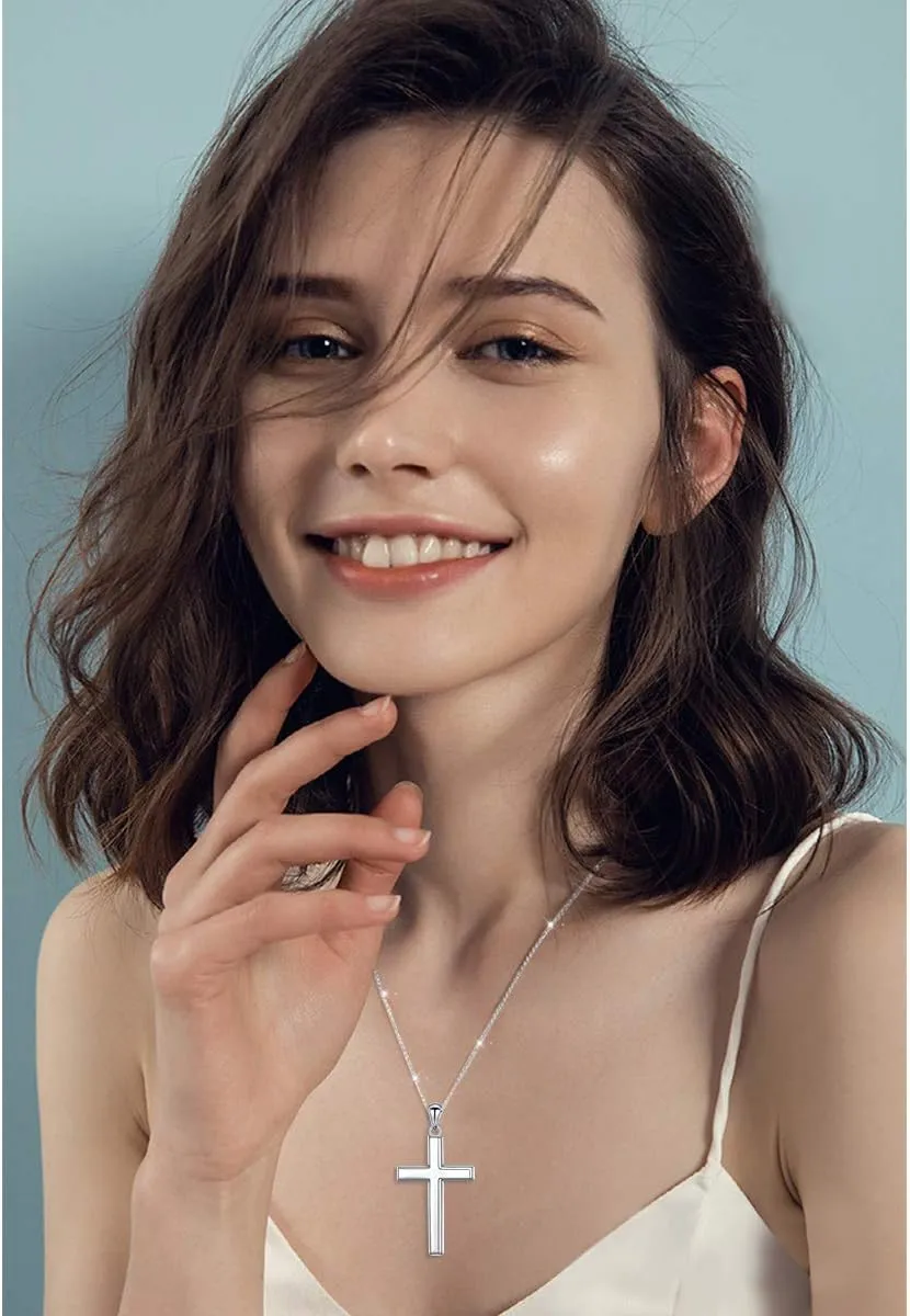 DAOCHONG S925 Sterling Silver Cross Pendant Necklace for Women Men Note Music Flower Panda Pentacle Jewelry