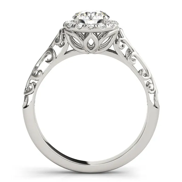 Diamond Halo and Engraved Shank Engagement Ring