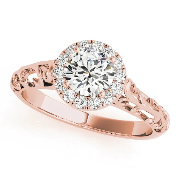 Diamond Halo and Engraved Shank Engagement Ring