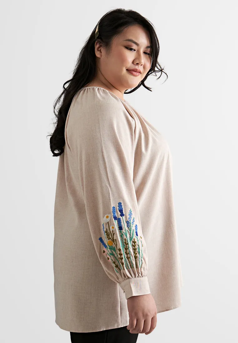 Erin Sleeve Embroidery Gathered Neck Blouse