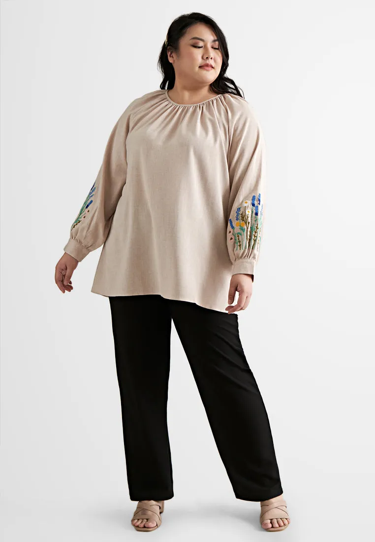 Erin Sleeve Embroidery Gathered Neck Blouse