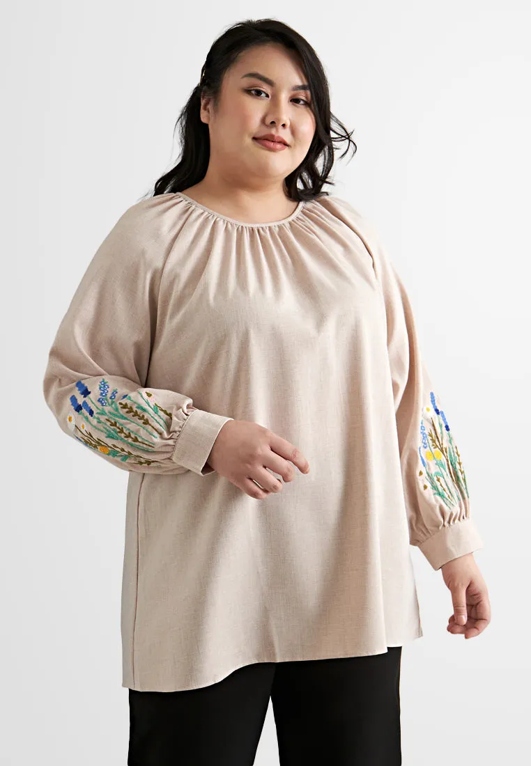 Erin Sleeve Embroidery Gathered Neck Blouse