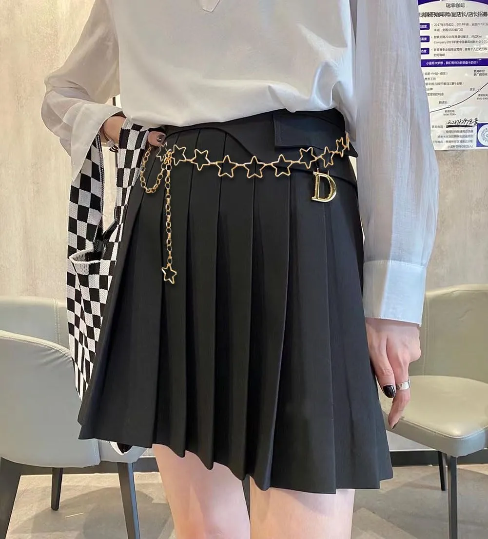 Eyraevor Women Star Waist Chain Belt Gold Silver Chain Belt Body Chains Jewelry for Dress Waist Belt Belly Belt