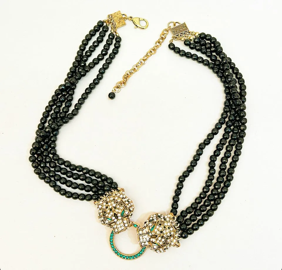 Fabulous modern double panther head statement necklace .