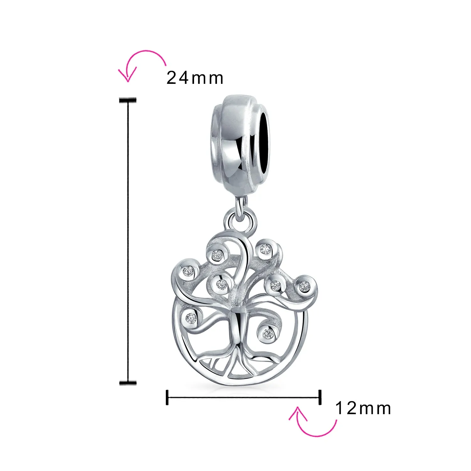 Family Circle Dreamer Wishing Tree Of Life CZ Bead Charm .925 Silver