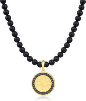 GAVU Tree of Life Necklace for Men, Black Diamond Necklace for Men, Stainless Steel Pendant Necklace for Men