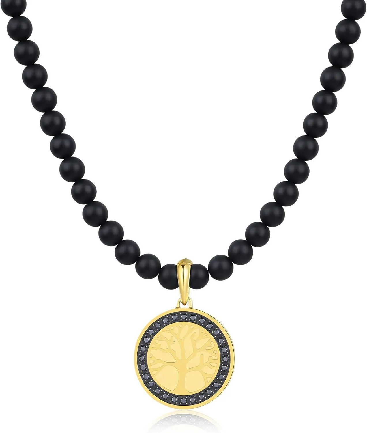 GAVU Tree of Life Necklace for Men, Black Diamond Necklace for Men, Stainless Steel Pendant Necklace for Men
