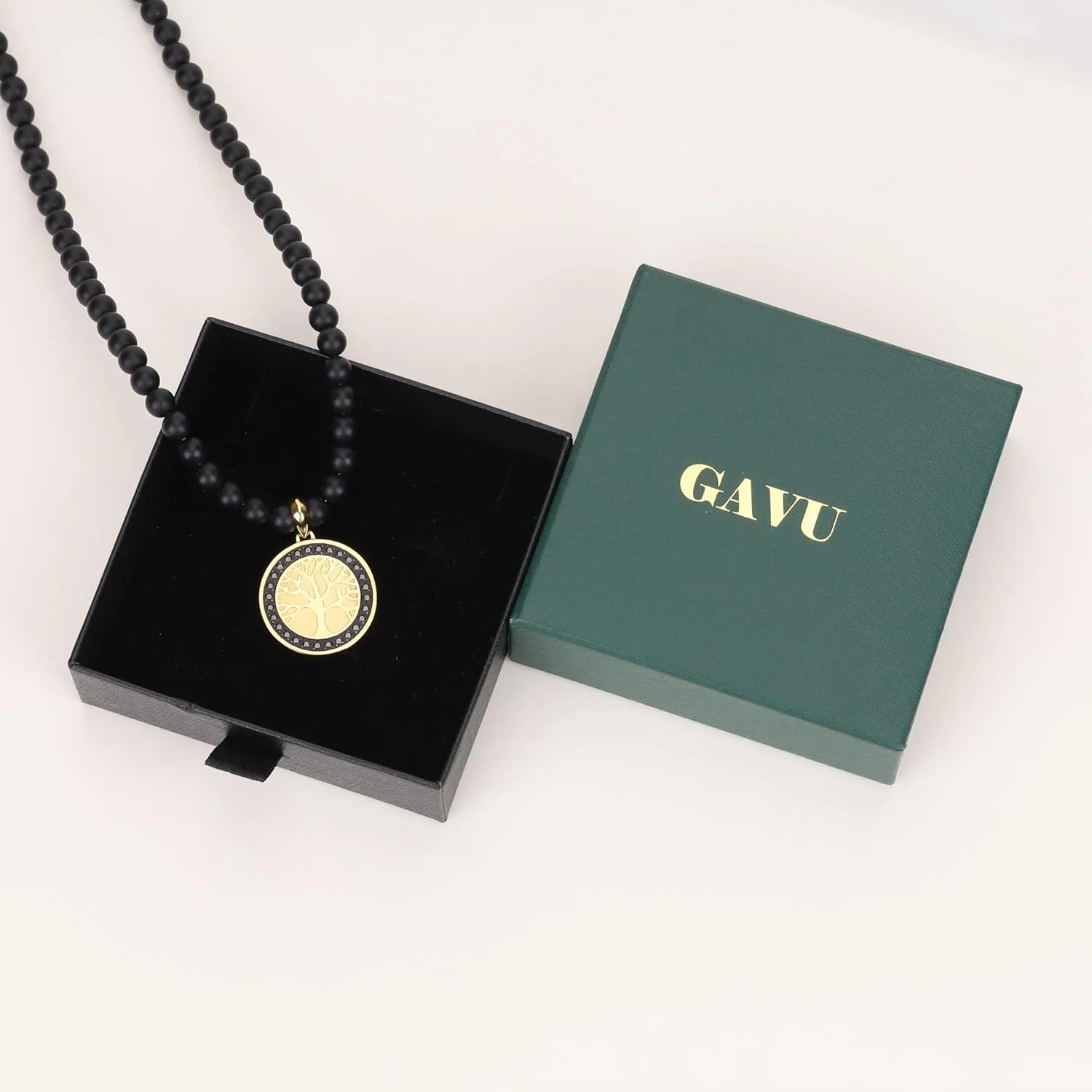 GAVU Tree of Life Necklace for Men, Black Diamond Necklace for Men, Stainless Steel Pendant Necklace for Men