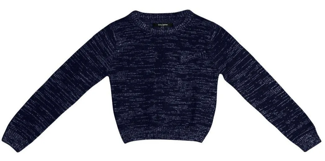 Girls Navy Blue Self Design Top