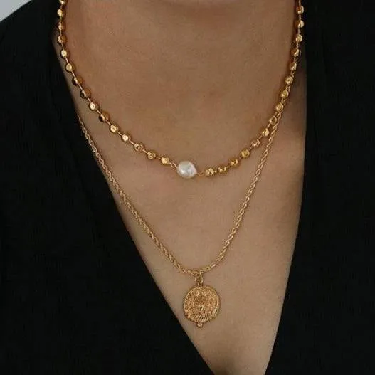 Gold Beaded Pearl Necklace & Bracelet (US)