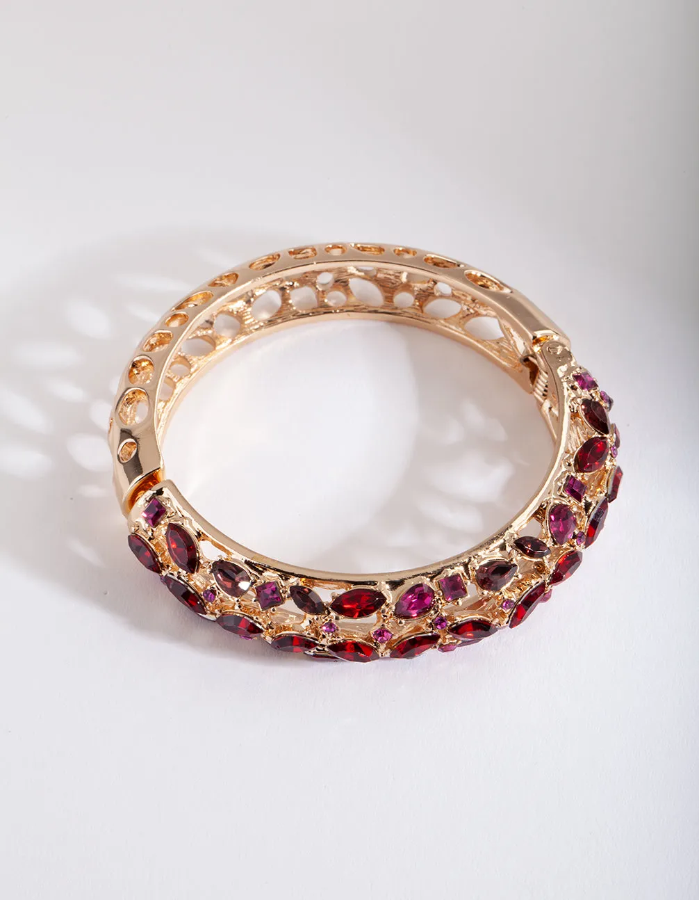 Gold Red Gem Cluster Bangle
