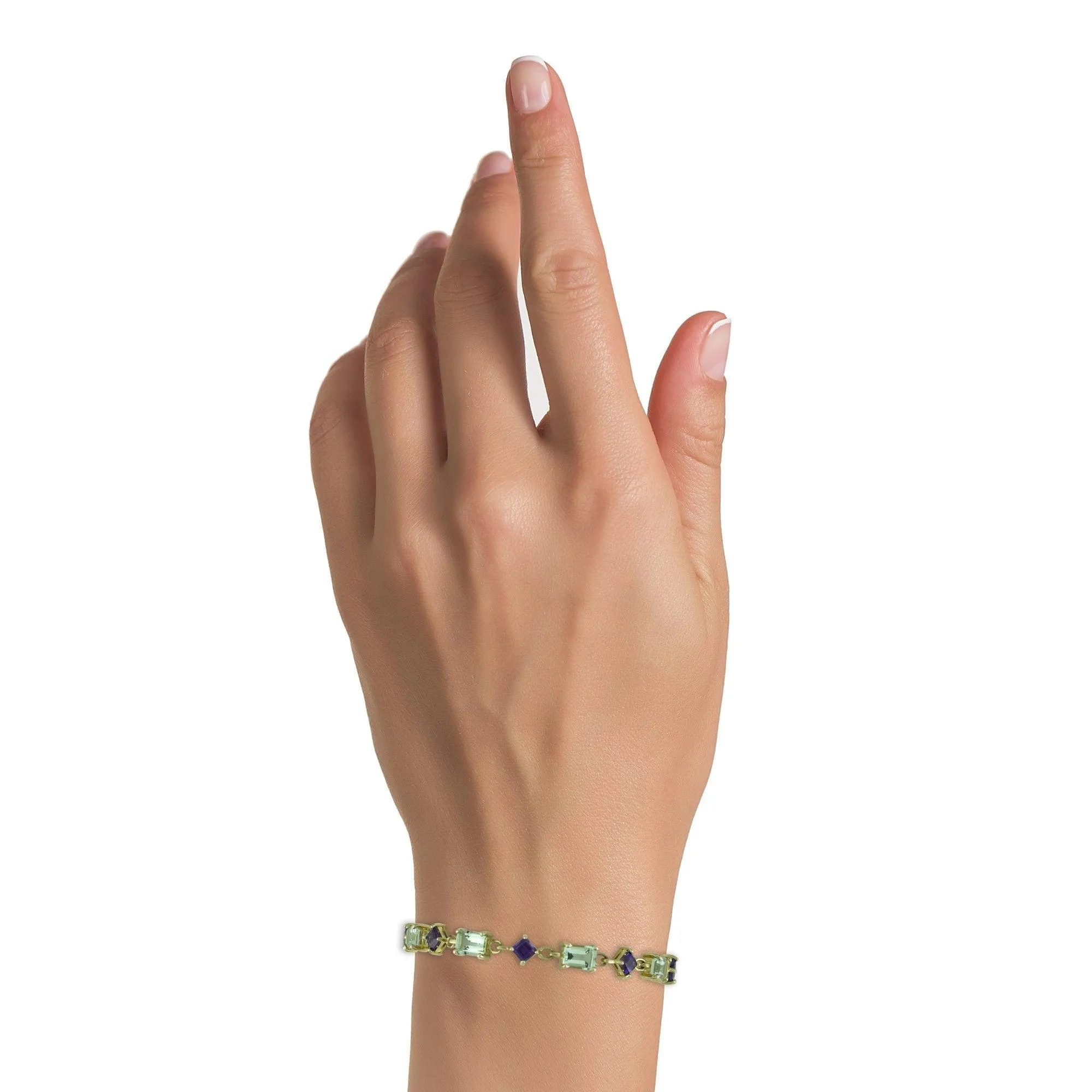 Green and Purple Amethyst Fashion Bracelet in 10K Yellow Gold