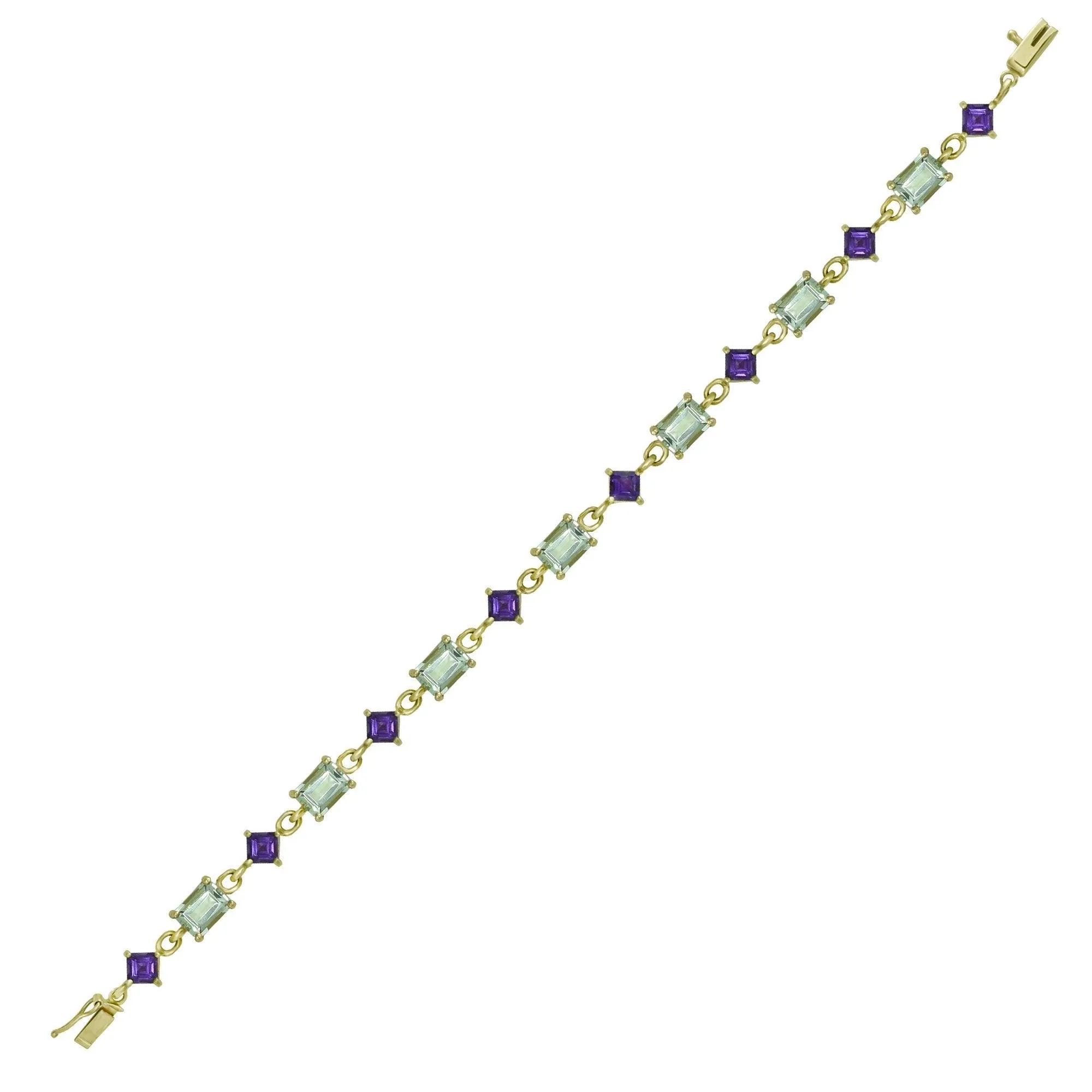 Green and Purple Amethyst Fashion Bracelet in 10K Yellow Gold