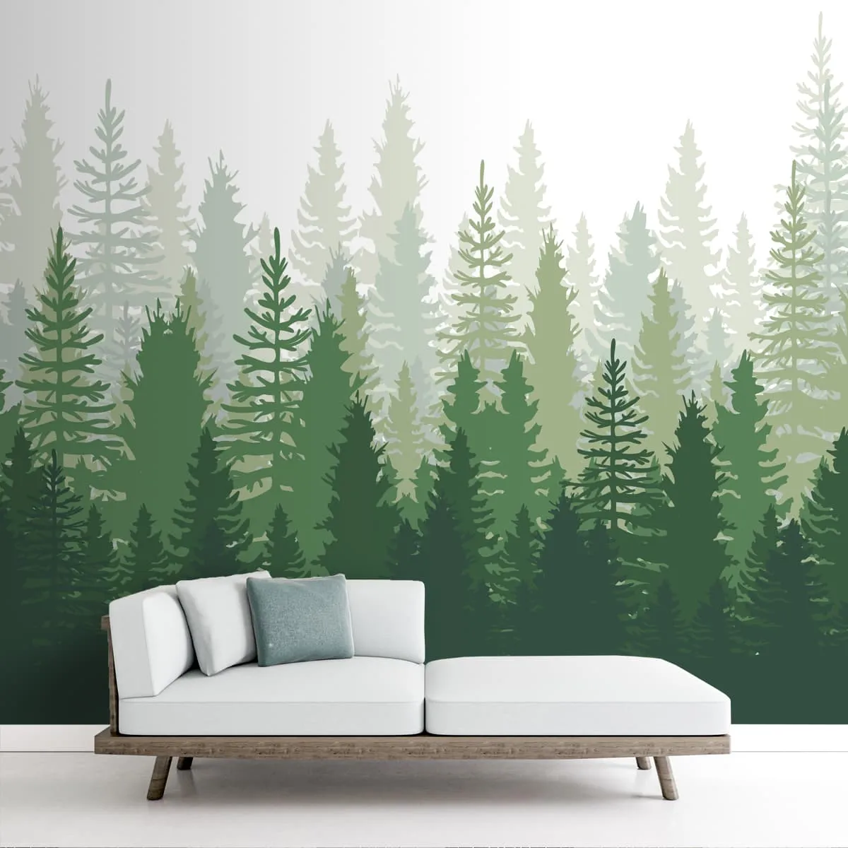 Green Peaceful Forest, Silhouette Design Wallpaper