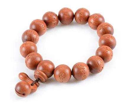Hand-carved Sanskrit Incantations Sandalwood Prayer Beads Bracelet