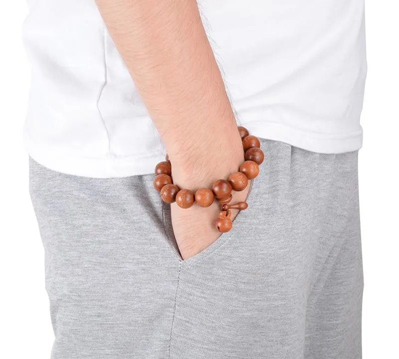 Hand-carved Sanskrit Incantations Sandalwood Prayer Beads Bracelet